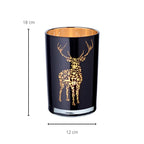 Lanterne Fancy (hauteur 18 cm, ø 12 cm), verre pour bougie chauffe-plat avec motif cerf, extérieur noir/intérieur doré EDZARD-SHOP.com