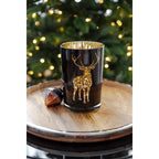 Lanterne Fancy (hauteur 18 cm, ø 12 cm), verre pour bougie chauffe-plat avec motif cerf, extérieur noir/intérieur doré EDZARD-SHOP.com