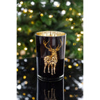 Lanterne Fancy (hauteur 18 cm, ø 12 cm), verre pour bougie chauffe-plat avec motif cerf, extérieur noir/intérieur doré EDZARD-SHOP.com
