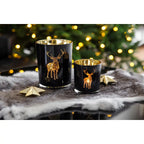 Lanterne Fancy (hauteur 18 cm, ø 12 cm), verre pour bougie chauffe-plat avec motif cerf, extérieur noir/intérieur doré EDZARD-SHOP.com