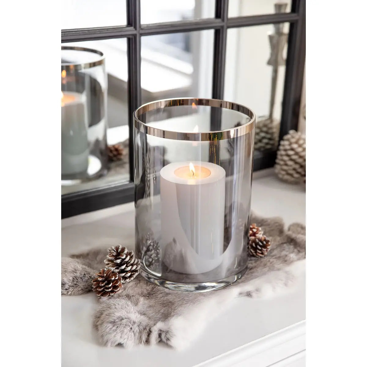 Lanterne Zeus avec bord platine, verre foncé EDZARD-SHOP.com