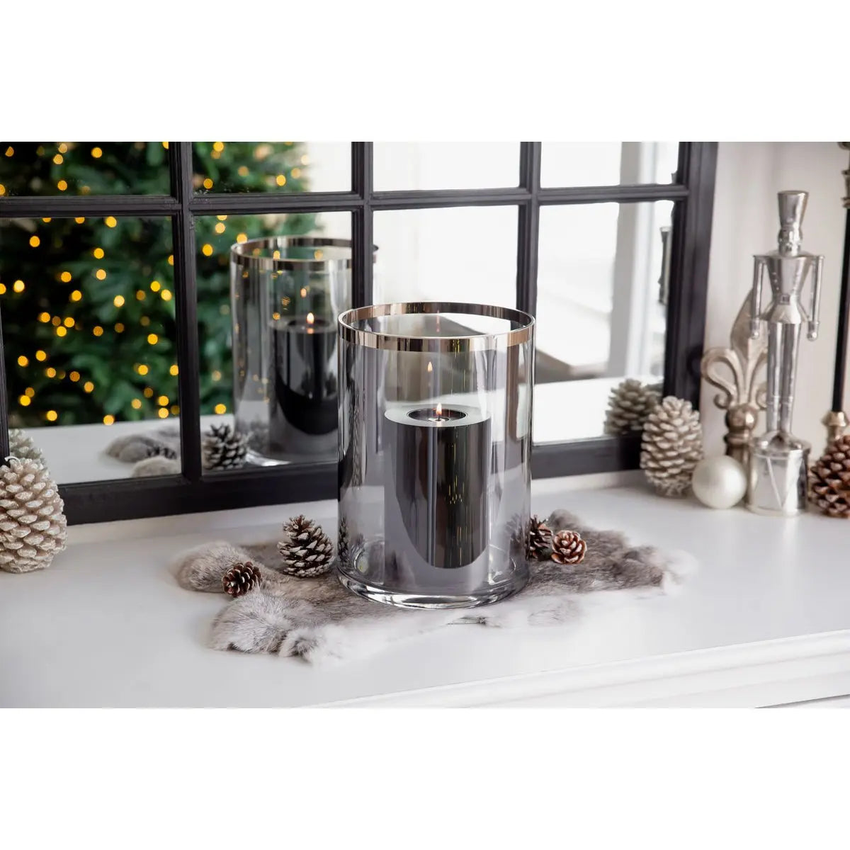 Lanterne Zeus avec bord platine, verre foncé EDZARD-SHOP.com
