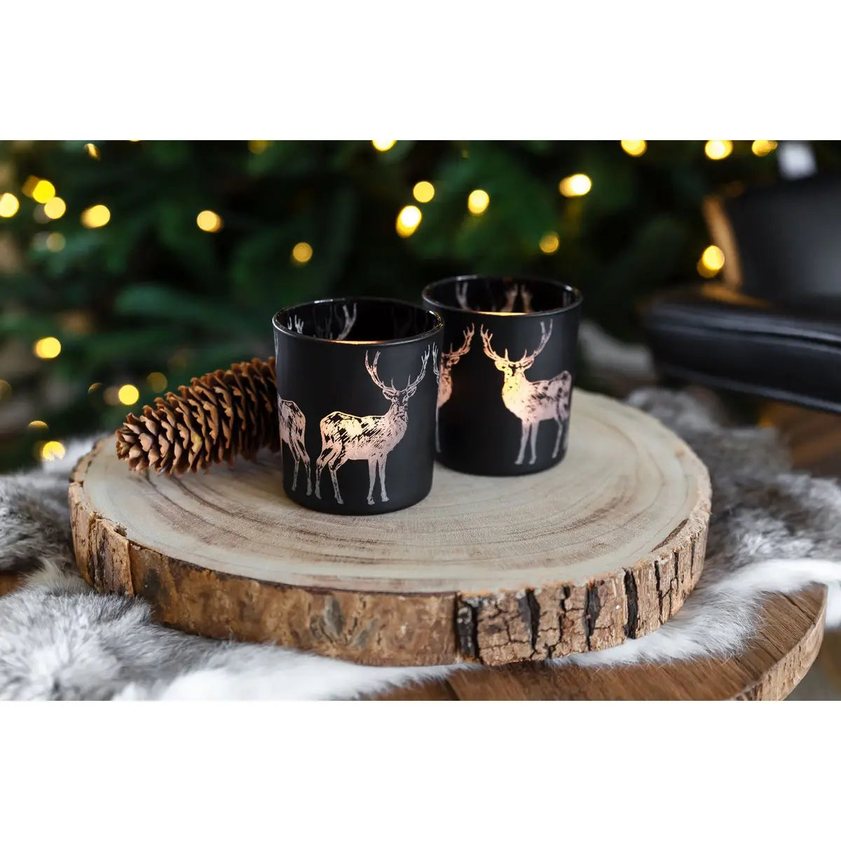 Lot de 2 bougies chauffe-plat cerf H 8 cm noir mat EDZARD-SHOP.com