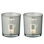 Lot de 2 bougies chauffe-plat en verre (hauteur 8 cm, ø 7,5 cm) en gris, lanterne avec motif sportif de remontées mécaniques EDZARD-SHOP.com