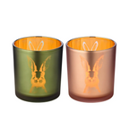 Lot de 2 photophores lapin en verre, vert/rose, motif lapin, hauteur 8 cm, ø 7 cm EDZARD-SHOP.com