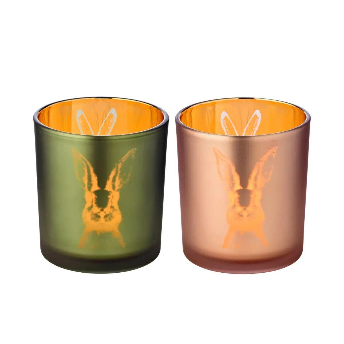 Lot de 2 photophores lapin en verre, vert/rose, motif lapin, hauteur 8 cm, ø 7 cm EDZARD-SHOP.com
