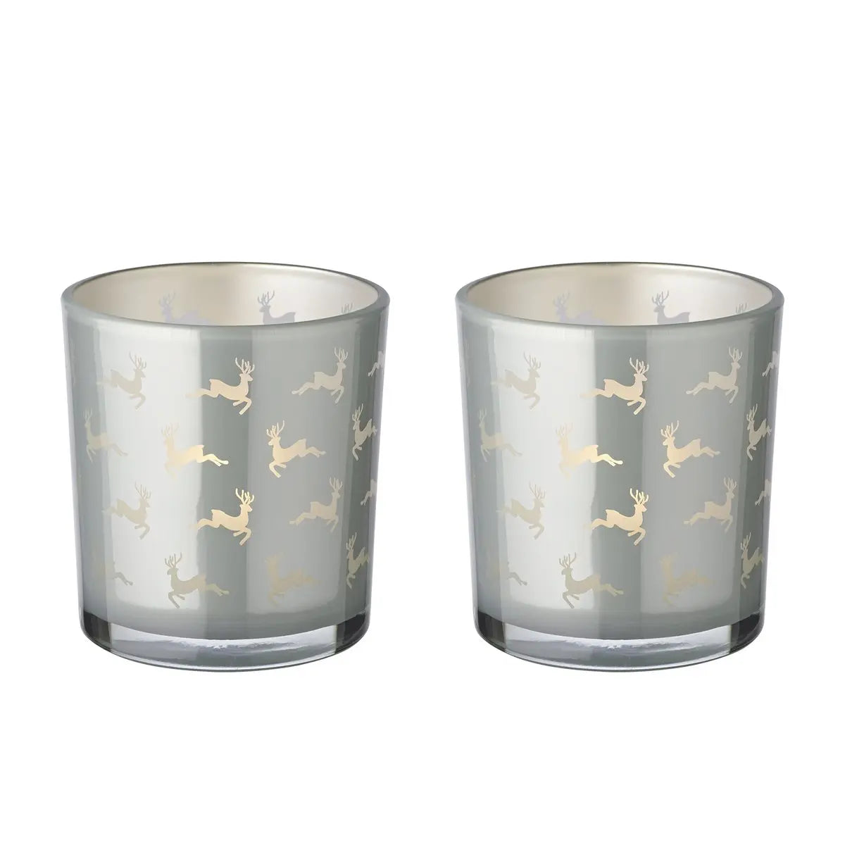 Lot de 2 verres à bougie Hiti (hauteur 8 cm, ø 7 cm), gris, lanterne avec motif rennes EDZARD-SHOP.com