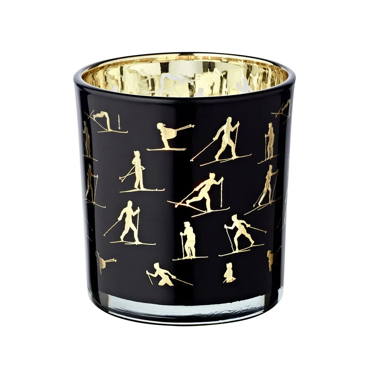 Lot de 2 verres à bougie Monty (hauteur 8 cm, ø 7,5 cm), lanterne avec motif ski, or/noir EDZARD-SHOP.com