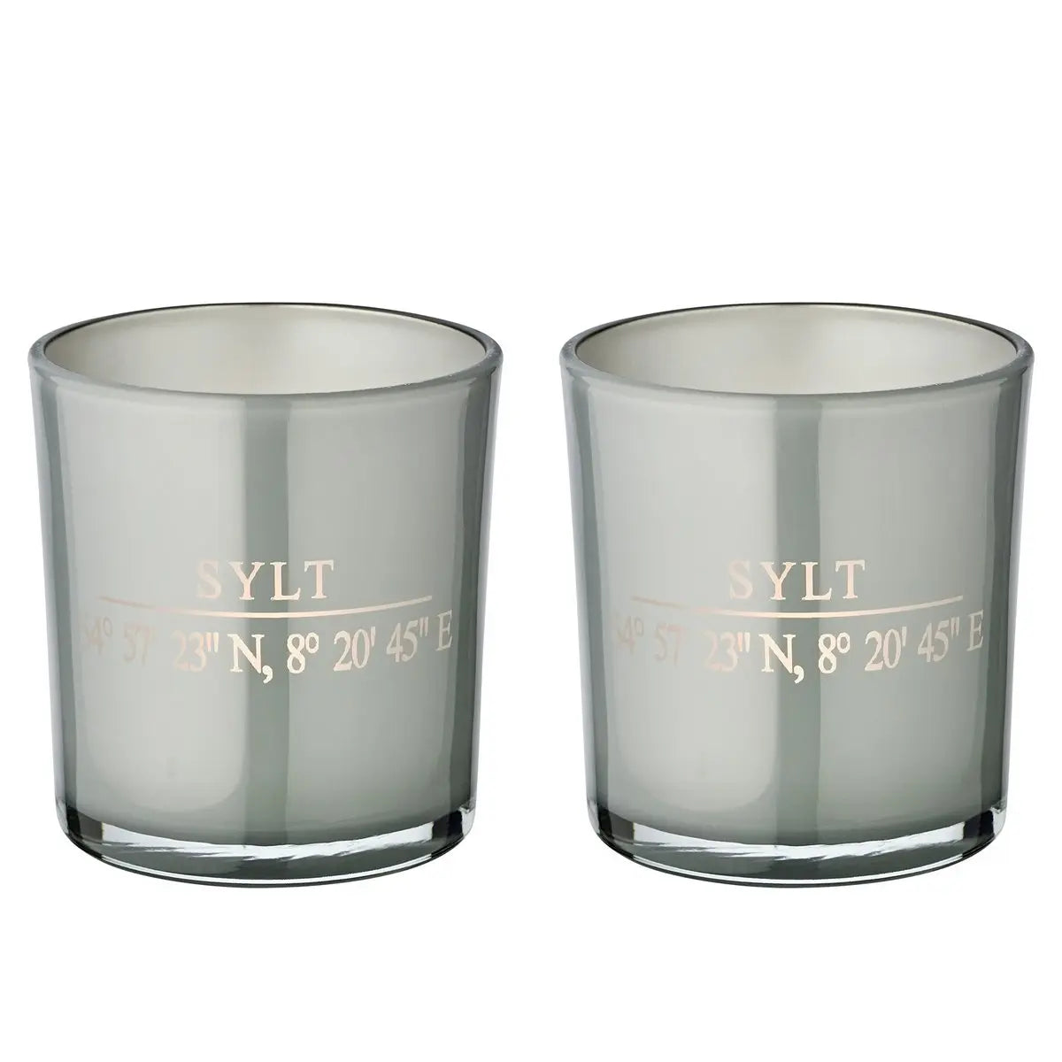 Lot de 2 verres à bougie Sylt (hauteur 8 cm, ø 7,5 cm) en gris, lanterne élégante aux coordonnées Sylt EDZARD-SHOP.com