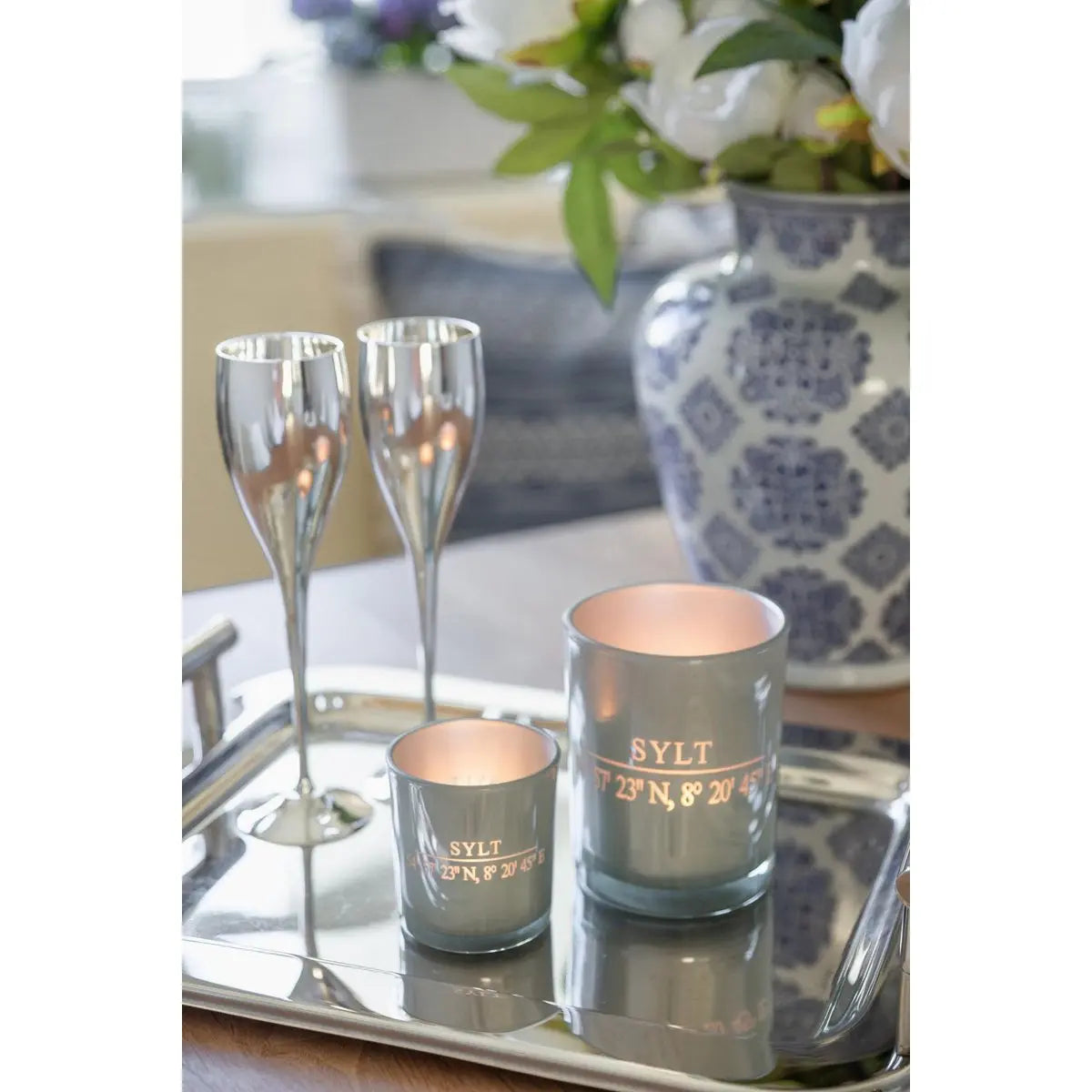 Lot de 2 verres à bougie Sylt (hauteur 8 cm, ø 7,5 cm) en gris, lanterne élégante aux coordonnées Sylt EDZARD-SHOP.com