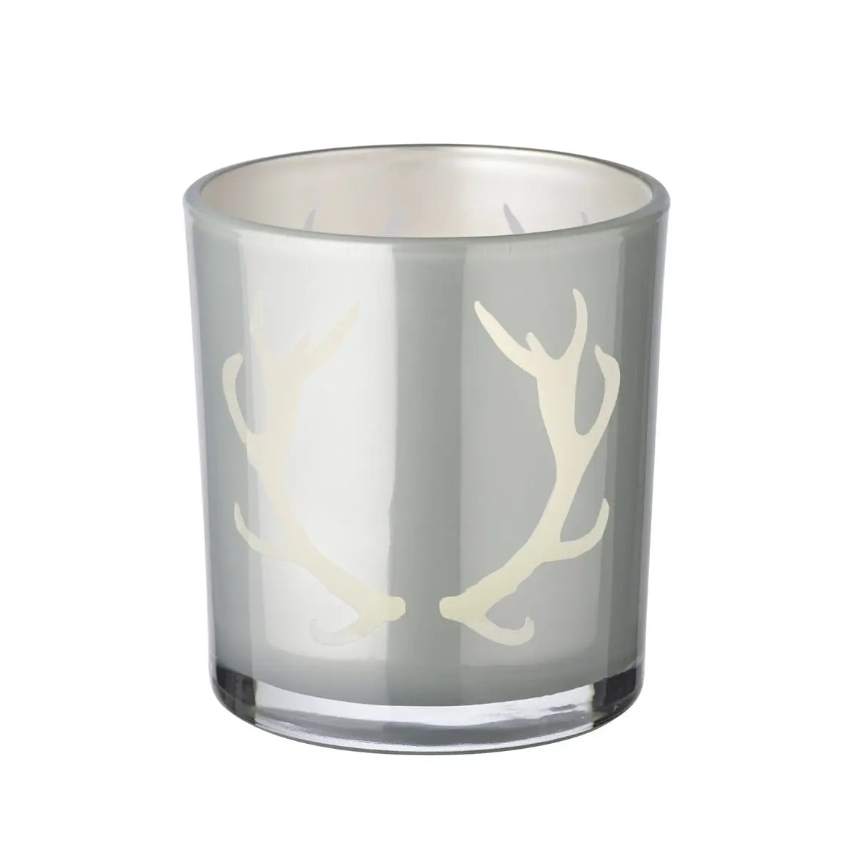 Lot de 2 verres à bougies chauffe-plat Ati (hauteur 8 cm, Ø 7 cm), gris, lanterne avec motif bois de cerf EDZARD-SHOP.com