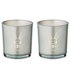 Lot de 2 verres à réchaud lapin (hauteur 8 cm, ø 7,5 cm), en gris, lanterne porte-bougie avec motif lapin EDZARD-SHOP.com