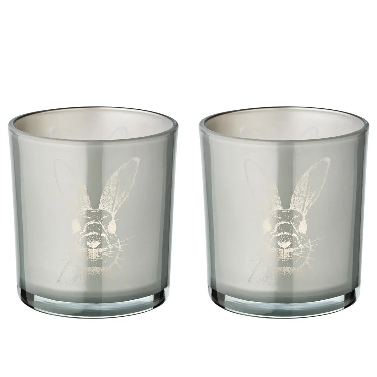 Lot de 2 verres à réchaud lapin (hauteur 8 cm, ø 7,5 cm), en gris, lanterne porte-bougie avec motif lapin EDZARD-SHOP.com