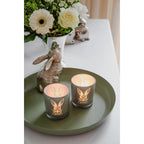 Lot de 2 verres à réchaud lapin (hauteur 8 cm, ø 7,5 cm), en gris, lanterne porte-bougie avec motif lapin EDZARD-SHOP.com