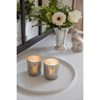 Lot de 2 verres à réchaud lapin (hauteur 8 cm, ø 7,5 cm), en gris, lanterne porte-bougie avec motif lapin EDZARD-SHOP.com