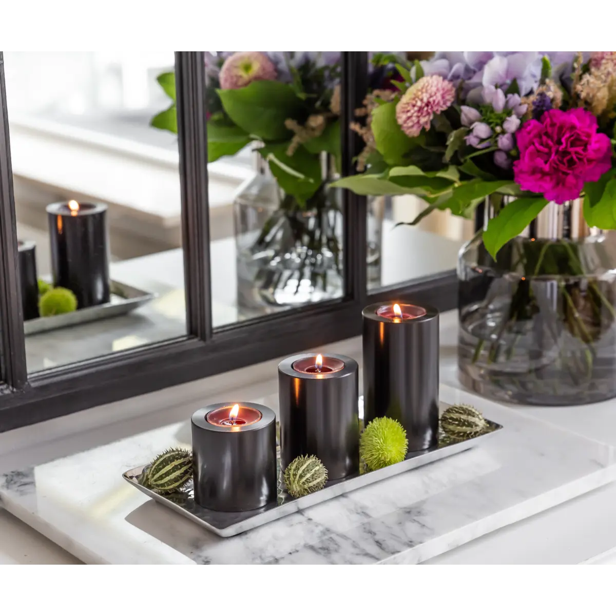 Lot de 3 bougies permanentes Cornelius (Ø 6cm, hauteurs 6/8/10 cm) noir, photophore résistant à la chaleur 90° EDZARD-SHOP.com