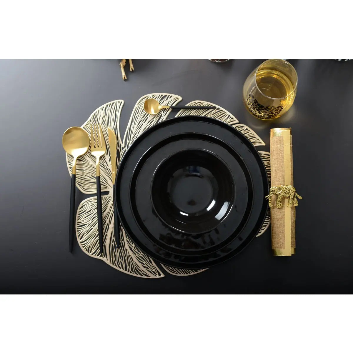 Ménagère 24 pièces dorée et noire AULICA