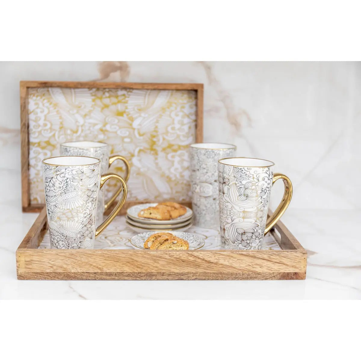 Mugs blanc design abstrait - lot de 4 AULICA