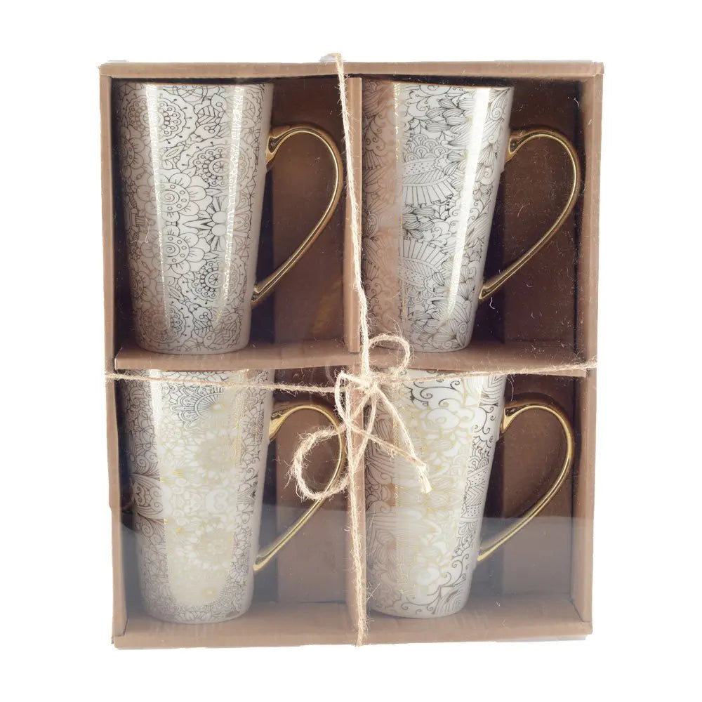 Mugs blanc design abstrait - lot de 4 AULICA