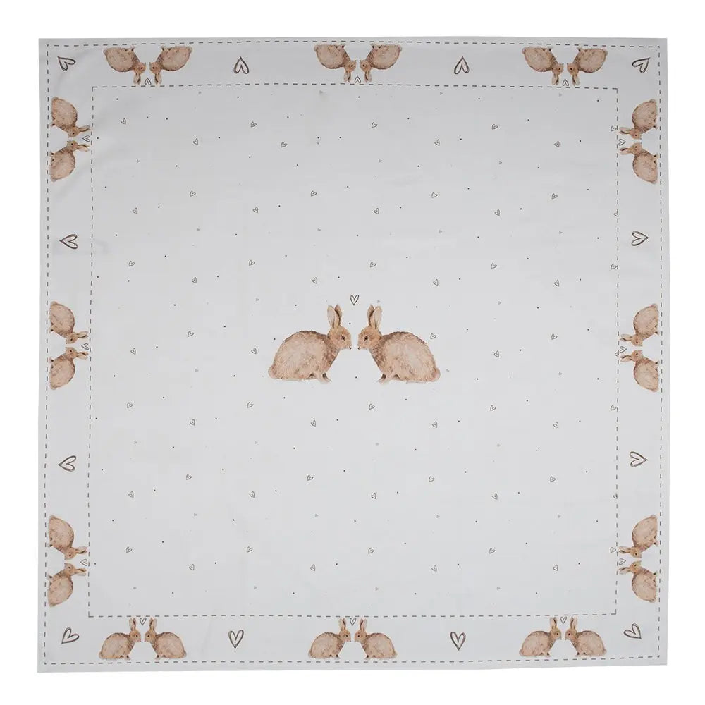 Nappe 100x100 cm Lapin en Coton Blanc Marron Clayre & Eef.