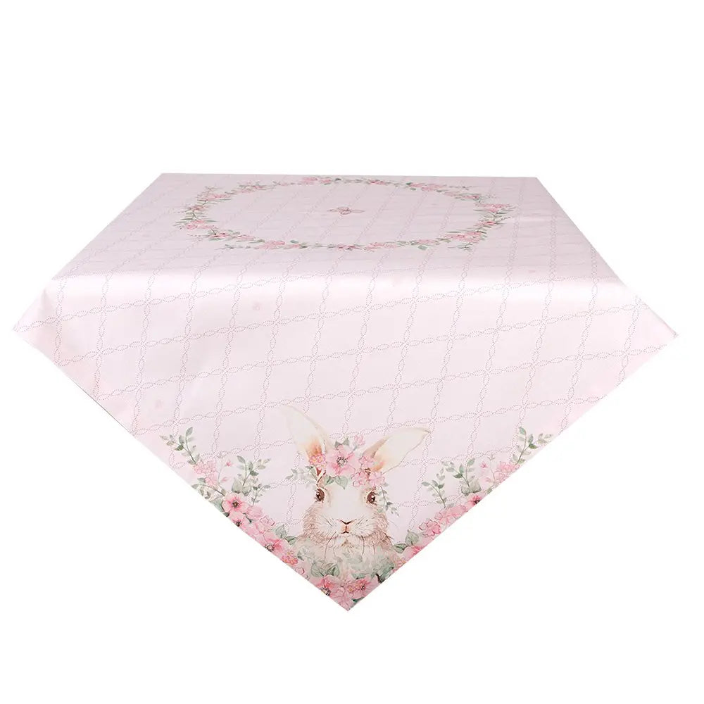Nappe 100x100 cm Lapin en coton rose Clayre & Eef.