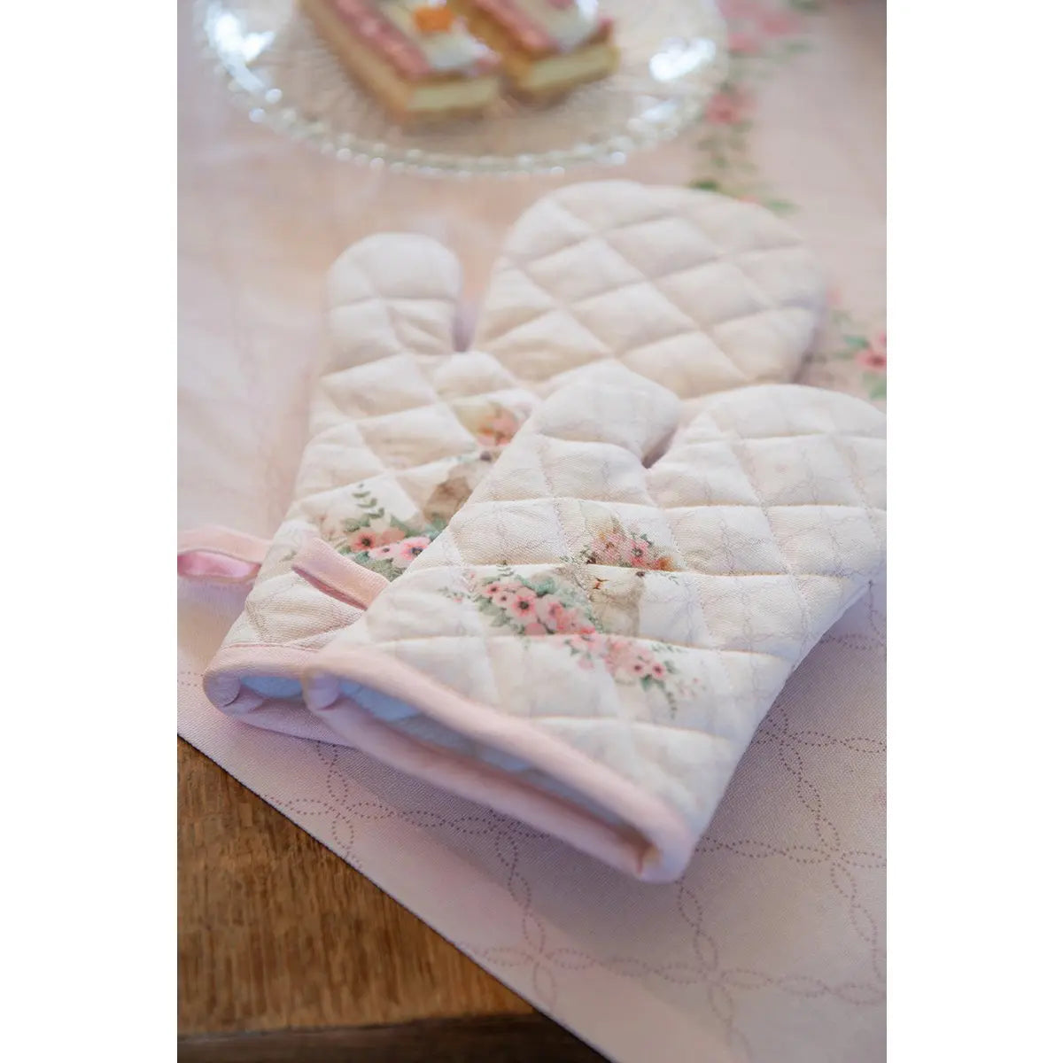 Nappe 100x100 cm Lapin en coton rose Clayre & Eef.