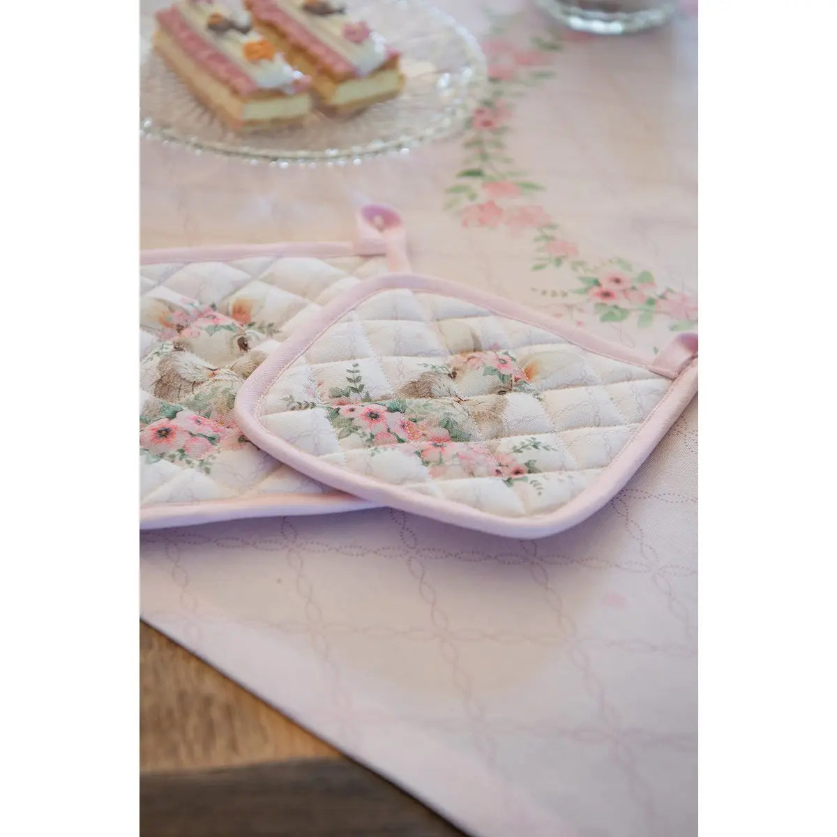 Nappe 100x100 cm Lapin en coton rose Clayre & Eef.