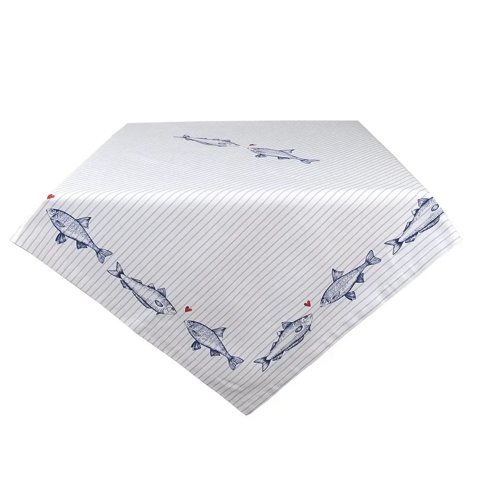 Nappe 100x100 cm Nappe Poisson en Coton Blanc Bleu Clayre & Eef.