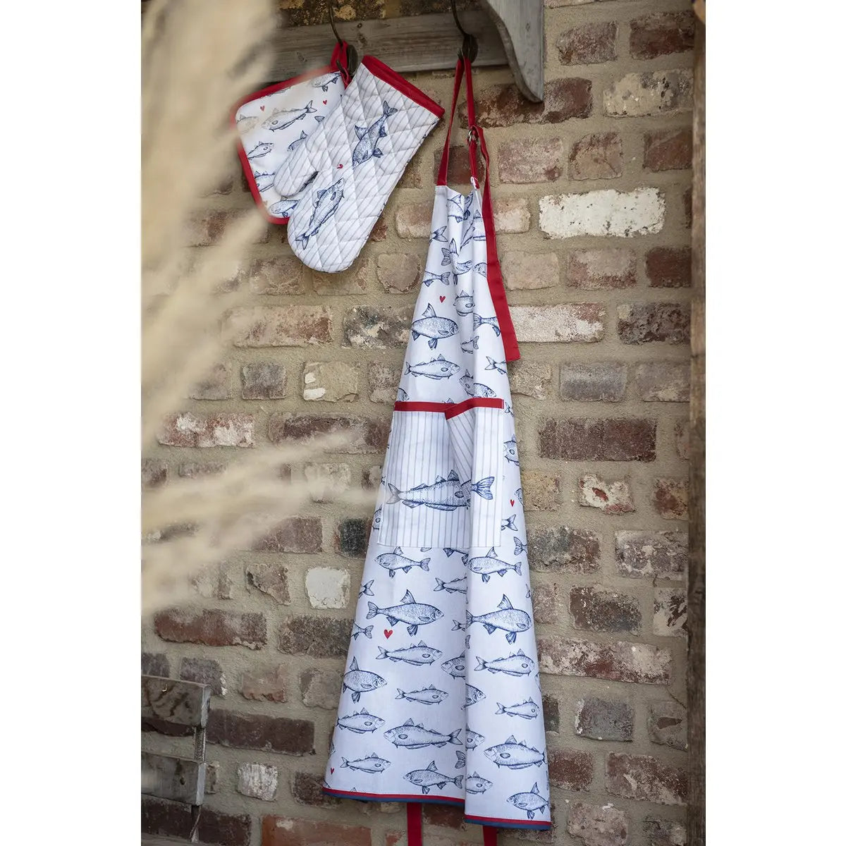 Nappe 100x100 cm Nappe Poisson en Coton Blanc Bleu Clayre & Eef.