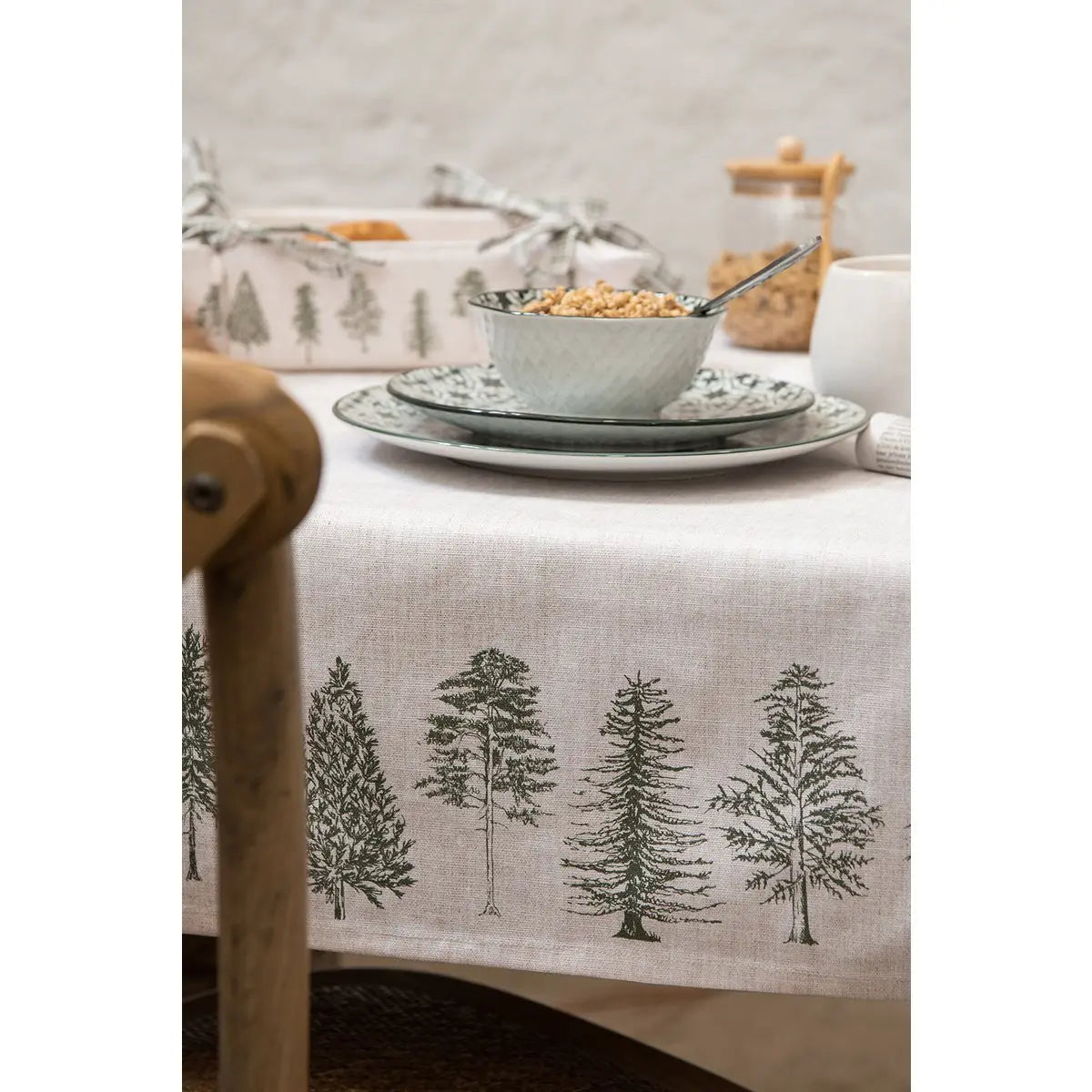 Nappe 150x150 cm Beige Vert Coton Pins Clayre & Eef.