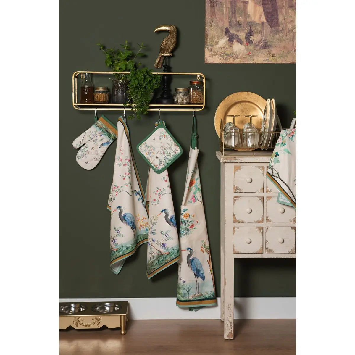 Nappes 150x150 cm Couche de motif tropical en coton vert beige Clayre & Eef.