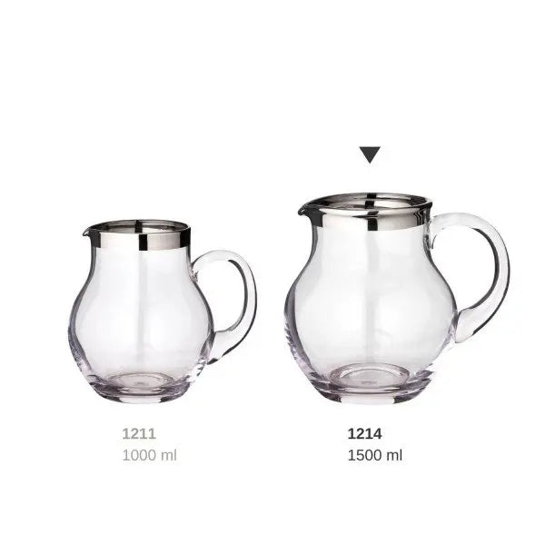 Pichet EDZARD Olivia, verre en cristal soufflé à la bouche avec bord en platine, hauteur 17 cm, capacité 1,5 litre EDZARD-SHOP.com