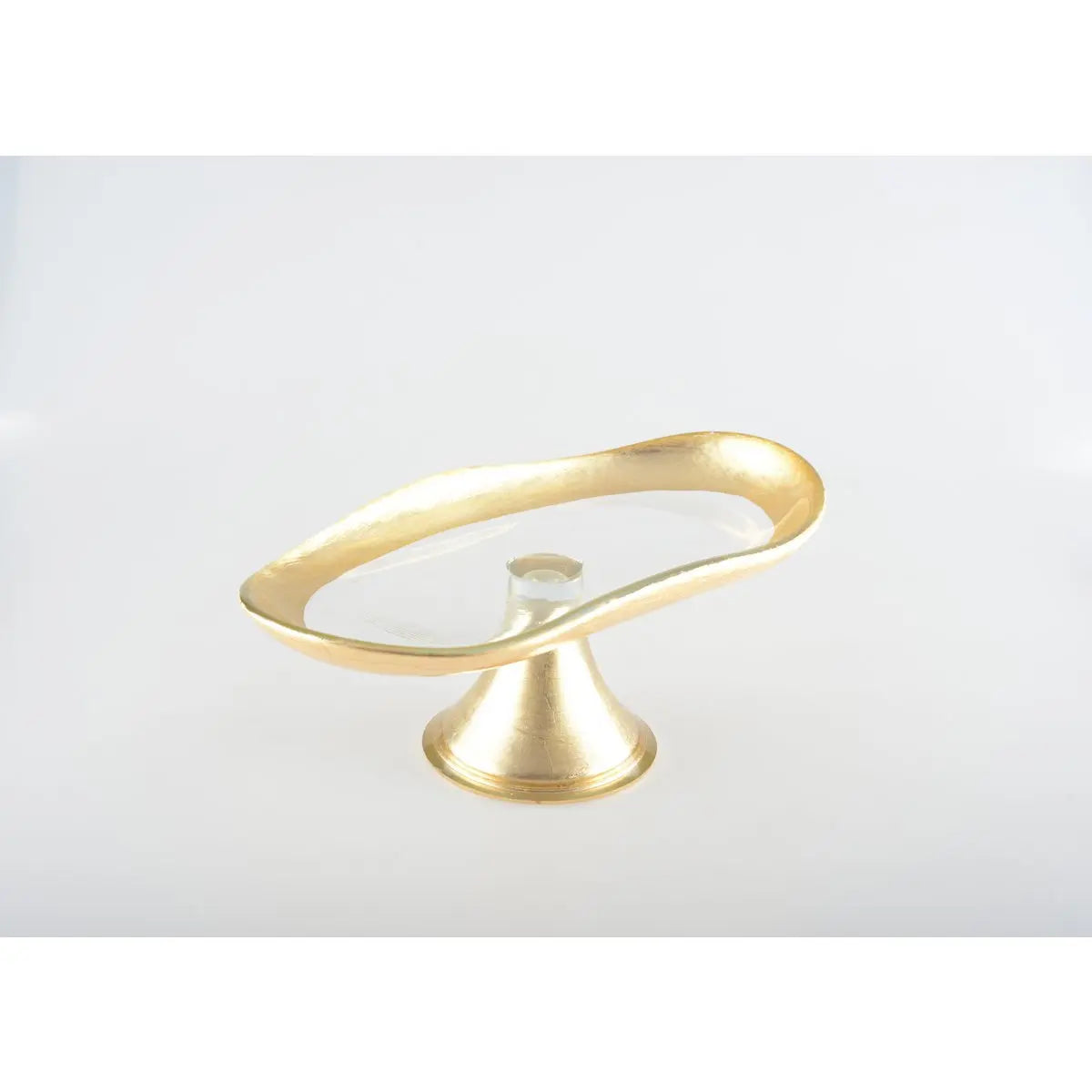 Plat à cake bords dorés sur pied petit modèle 27.5x14.5x10cm AULICA