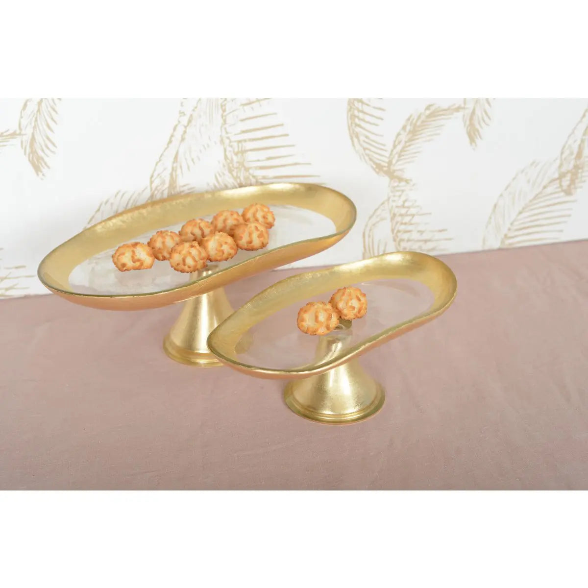 Plat à cake bords dorés sur pied petit modèle 27.5x14.5x10cm AULICA