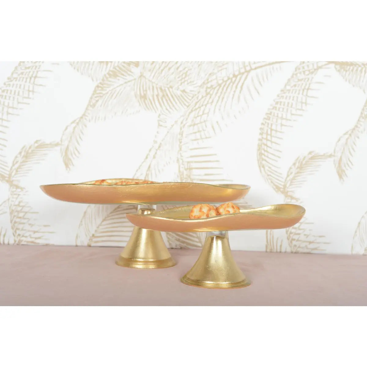 Plat à cake bords dorés sur pied petit modèle 27.5x14.5x10cm AULICA