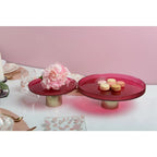 Plat à gâteaux framboise sur pied dore 21x21x8cm AULICA