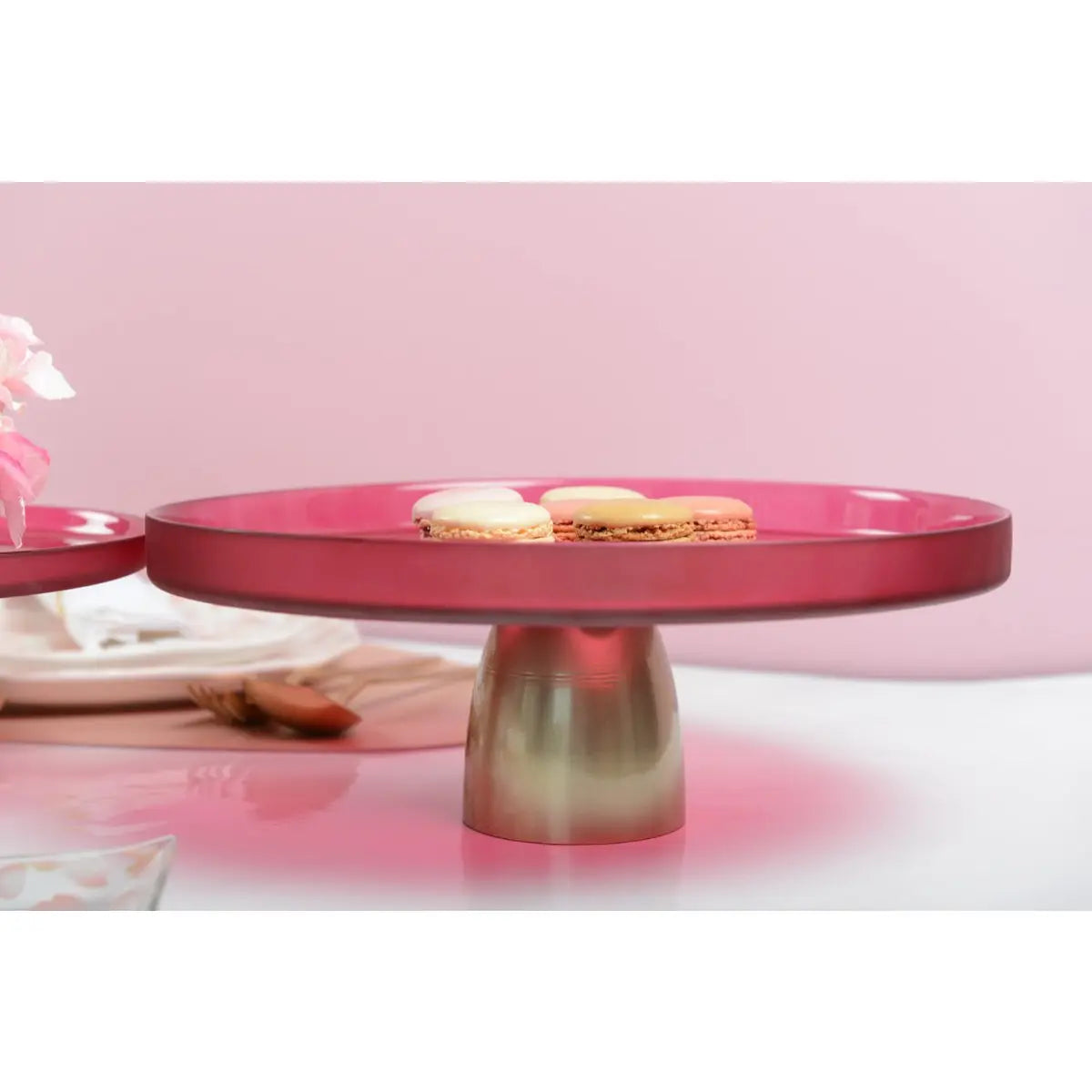 Plat à gâteaux framboise sur pied dore 28cm AULICA