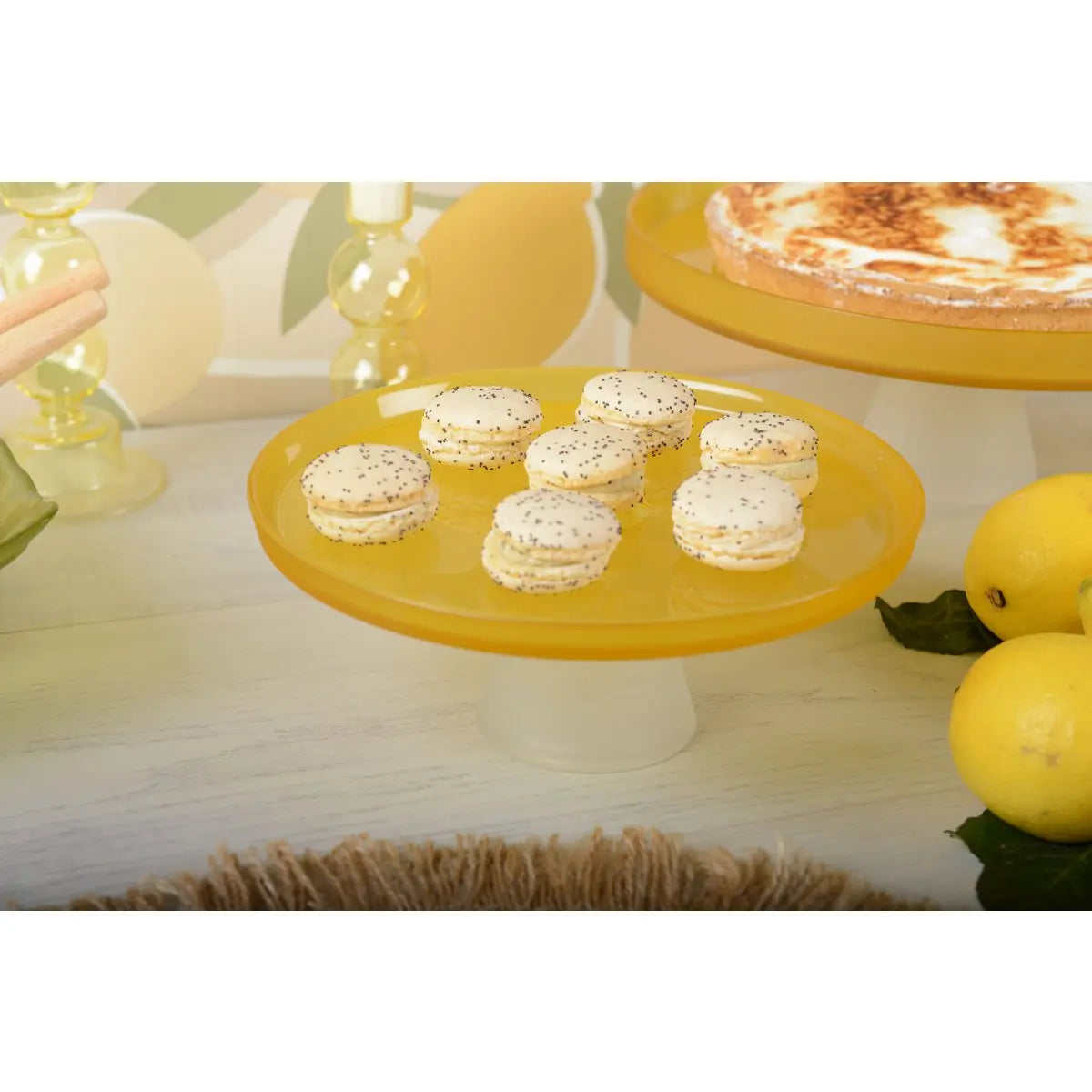 Plat à gâteaux jaune sur pied blanc 21cm - citron AULICA