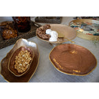 Plat à gâteaux sur pied marron bord doré 21cm AULICA