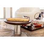 Plat à tarte en bois sur pied en métal argent 30x30x14.5cm AULICA