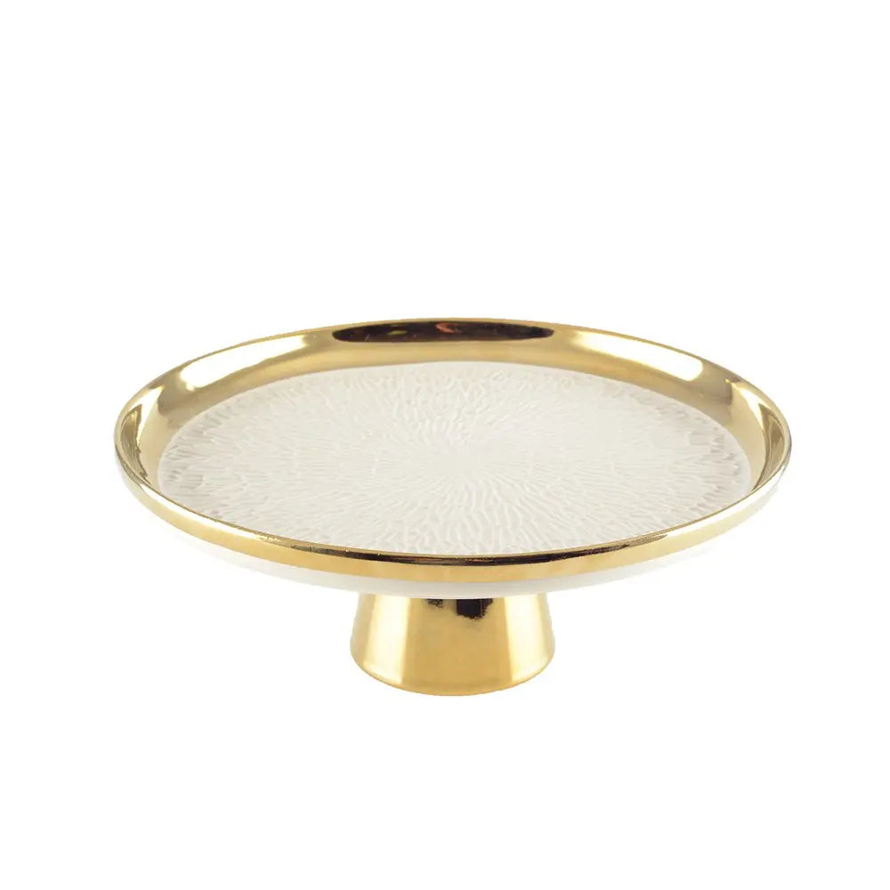 Plat à tarte sur pied crème avec bord doré AULICA