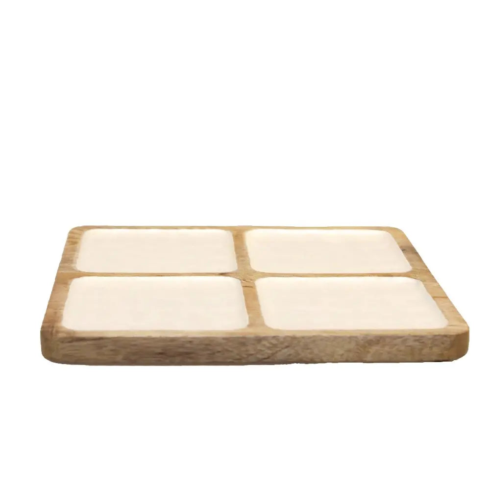 Plat carré blanc 4 compartiments en bois manguier AULICA