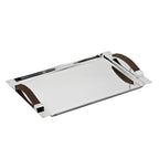 Plateau EDZARD Plateau de service Kairo avec poignées en cuir synthétique, rectangulaire, argenté noble, 41 x 24 cm EDZARD-SHOP.com