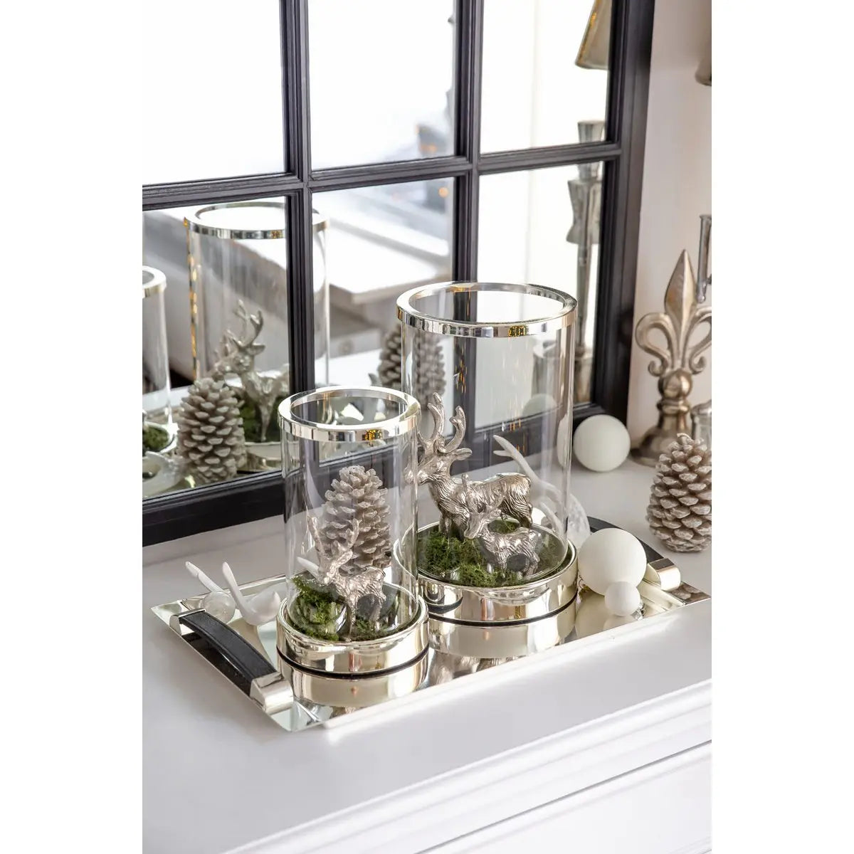 Plateau EDZARD Plateau de service Kairo avec poignées en cuir synthétique, rectangulaire, argenté noble, 41 x 24 cm EDZARD-SHOP.com