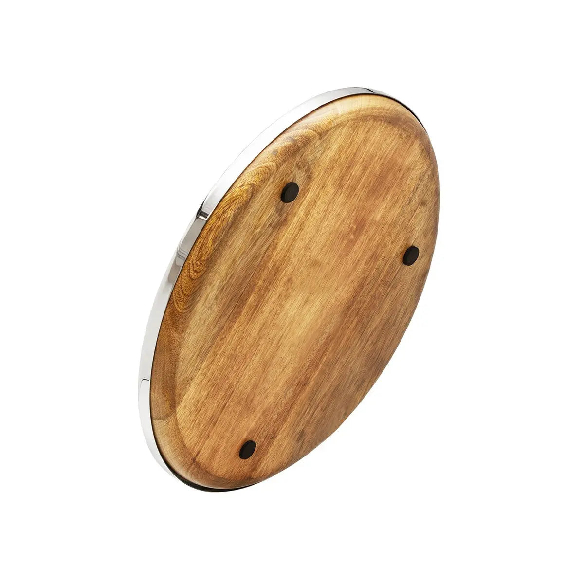 Plateau de service EDZARD Cincinnati, bois de manguier et acier inoxydable, nickelé brillant, diamètre 40 cm EDZARD-SHOP.com