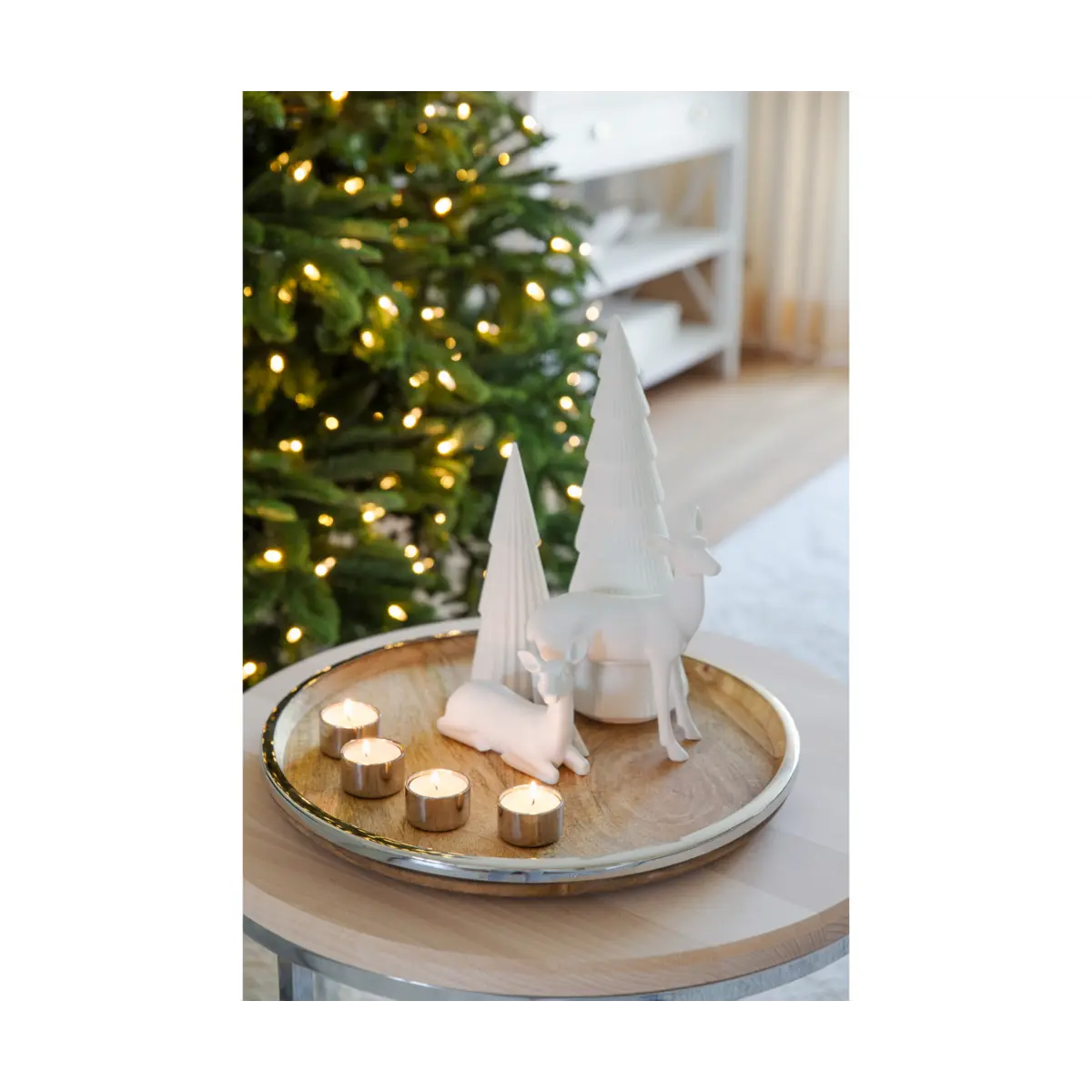 Plateau de service EDZARD Cincinnati, bois de manguier et acier inoxydable, nickelé brillant, diamètre 40 cm EDZARD-SHOP.com