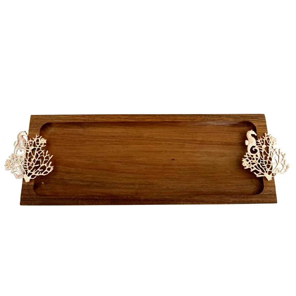 Plateau en bois avec décoration corail rose gold 42x13x3cm AULICA