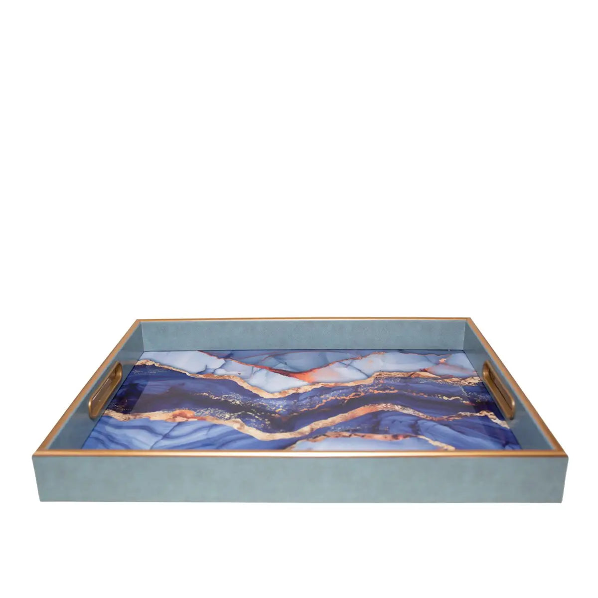 Plateau rectangulaire bleu aquarelle 40x30x4.5cm AULICA