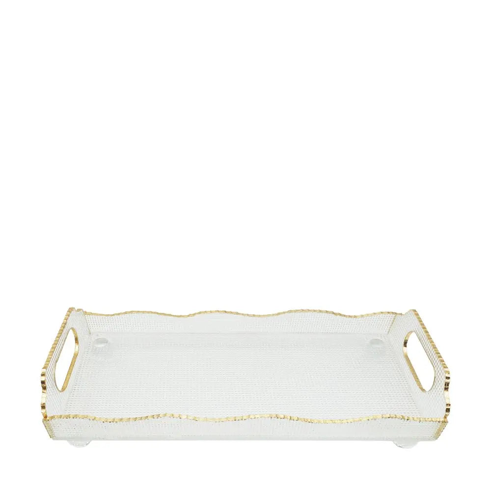 Plateau rectangulaire bord doré en verre 38x17.5x9.5cm AULICA