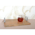 Plateau rectangulaire en bois avec anse argent 40x26x11cm AULICA